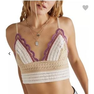 NWT Free People Intimately Weekend Soft Pink Combo Crochet Bralette Top Medium